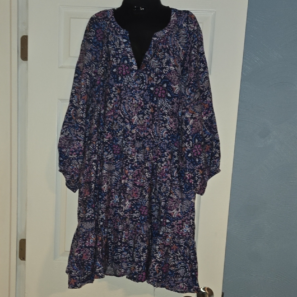 Sonoma Blue and Pink Floral Long Sleeve Dress